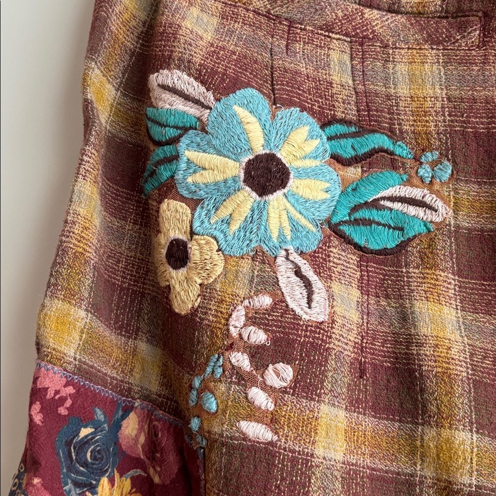 NWT Free People Brooks Embroidered Wide Leg Patchwork Pants, S - Picture 14 of 16
